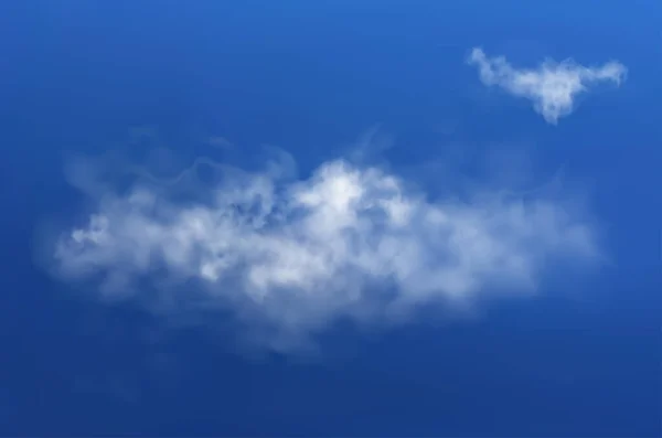 Grand nuage blanc réaliste volant sur le ciel bleu et un autre petit nuage brillant à la lumière du soleil. Illustration vectorielle du paysage nuageux . — Image vectorielle