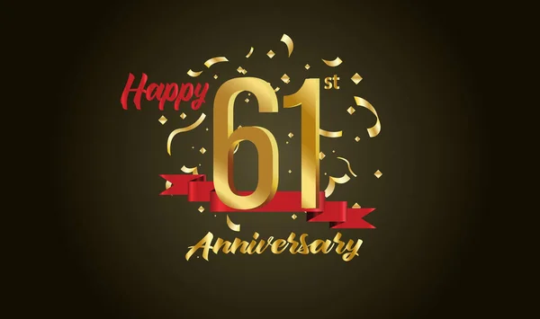 Aniversário Celebração Fundo Com 61St Número Ouro Com Celebração Aniversário —  Vetores de Stock