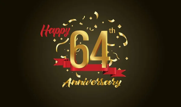 Aniversário Celebração Fundo Com 64O Número Ouro Com Palavras Celebração — Vetor de Stock