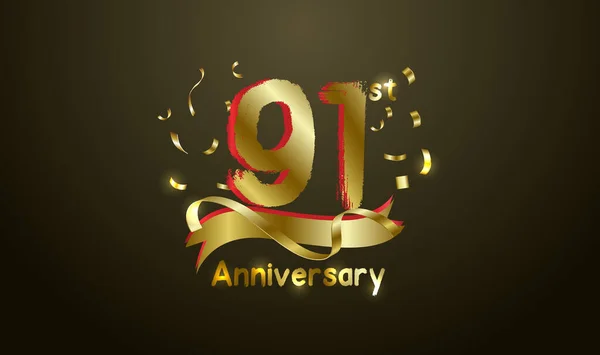 Anniversary Celebration Background 91St Number Gold Words Golden Anniversary Celebration — Stock Vector