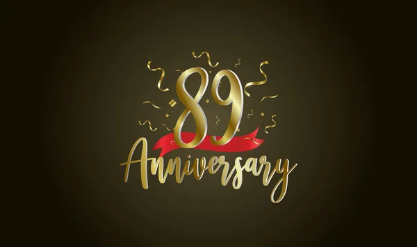 Aniversário Celebração Fundo Com 89O Número Ouro Com Palavras Celebração —  Vetores de Stock
