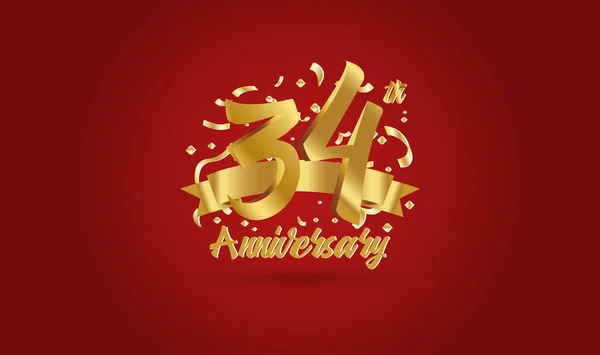 Anniversario Sfondo Celebrazione Con Trentaquattresimo Numero Oro Con Parole Celebrazione — Vettoriale Stock