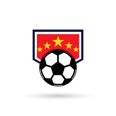 Futbol Logosu ya da futbol kulübü rozeti. Kalkan arkaplan vektör tasarımlı futbol logosu