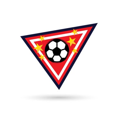Futbol Logosu ya da futbol kulübü rozeti. Kalkan arkaplan vektör tasarımlı futbol logosu