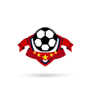 Futbol Logosu ya da futbol kulübü rozeti. Kalkan arkaplan vektör tasarımlı futbol logosu