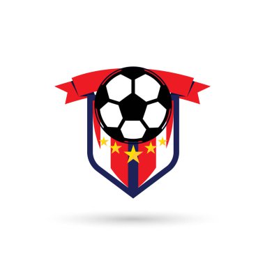 Futbol Logosu ya da futbol kulübü rozeti. Kalkan arkaplan vektör tasarımlı futbol logosu