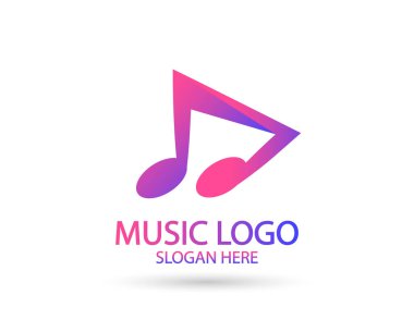 Müzik logosu şablonu. Müzik notası ve çalma ikonu vektör tasarımlı vinil kayıt. Döndürülebilir illüstrasyon