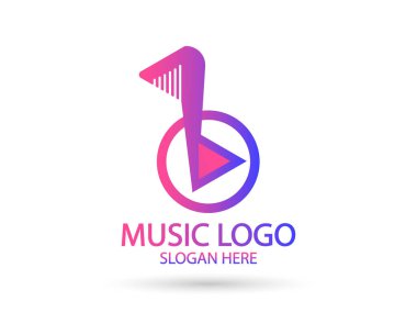 Müzik logosu şablonu. Müzik notası ve çalma ikonu vektör tasarımlı vinil kayıt. Döndürülebilir illüstrasyon