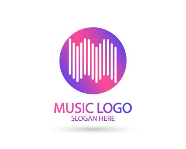 Müzik logo şablonu. Nota ve vinil vektör tasarımı kaydedin. Pikap illüstrasyon