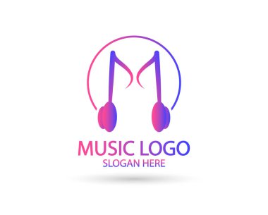 Müzik logo şablonu. Nota ve vinil vektör tasarımı kaydedin. Pikap illüstrasyon