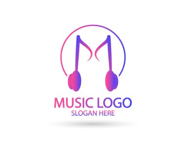 Music logo template. Musical note and vinyl record vector design. Turntable illustration clipart