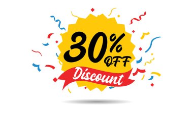 İndirim ikonları. Özel fiyat tabelaları. Redüksiyon sembollerinde% 30 indirim. Kurdeleler ya da rozet sembolleri. Renkli elementler. Vektör