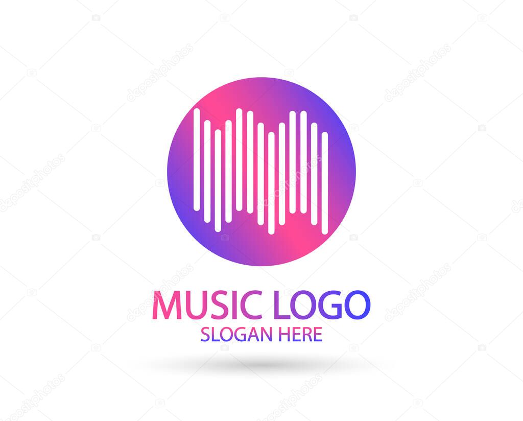Music logo template. Musical note and vinyl record vector design. Turntable illustration