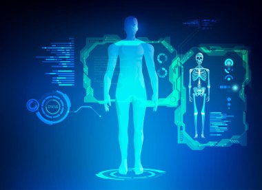 Sağlık teknolojisi kavramı; kimlik denetiminin bilimsel arayüzü; insan vücudunun üç boyutlu parçasının dijital planı