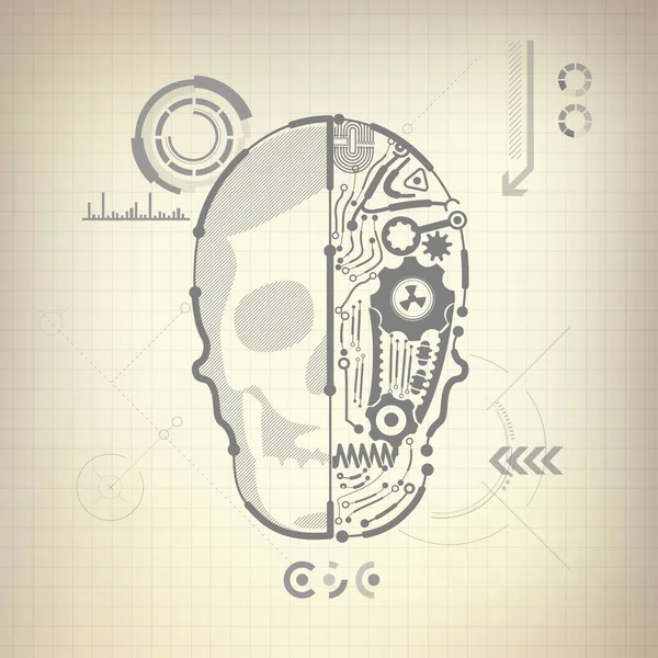Concept Plan Invention Cerveau Robot Diagramme Crâne — Image vectorielle