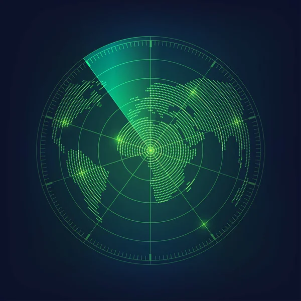 Radarschirm Und Weltkarte Digitalen Design — Stockvektor