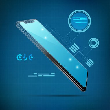 Mobil teknoloji kavramı, siyah parlak fütüristik mobil ve kablo yapısının birleşimi