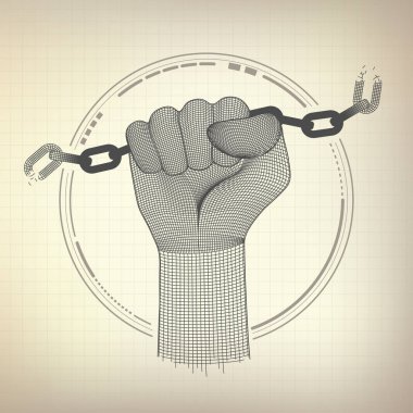 Gelecekçi tel çerçeveli eller zinciri çözer, teknoloji devrimi kavramı