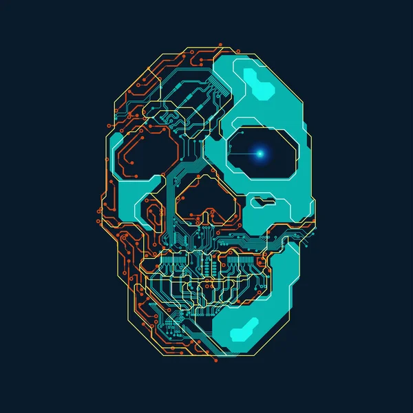 Forme Crâne Combinée Avec Une Carte Électronique — Image vectorielle