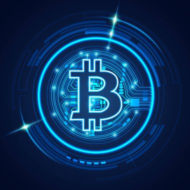 Teknolojik temalı bitcoin sembolü, çevrimiçi ticaret kavramı