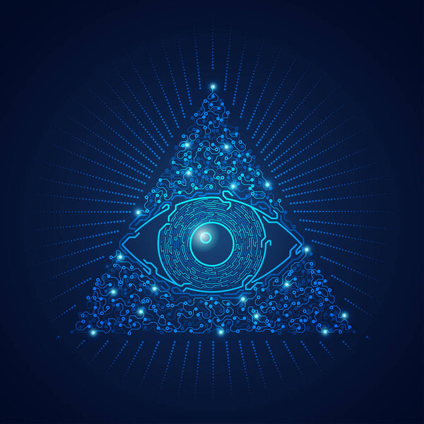 graphic of triangle electronic eye presented in futuristic style
