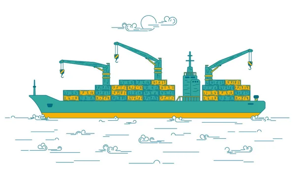 graphic of cargo ship in ocean, concept of industrial logistic