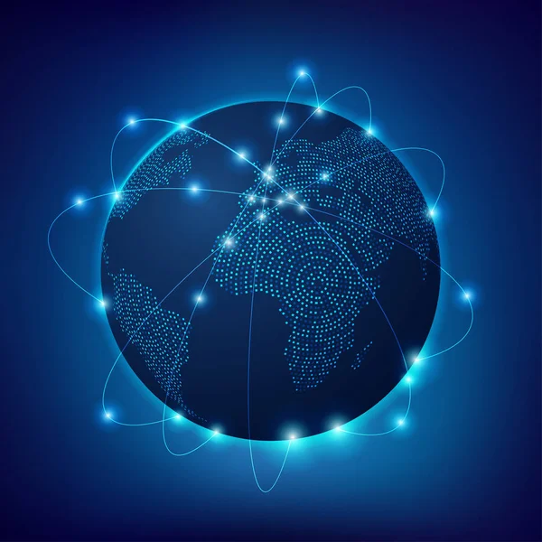 Concepto Mundo Comunicación Gráfico Del Globo Punteado Con Alambre Ligero — Archivo Imágenes Vectoriales