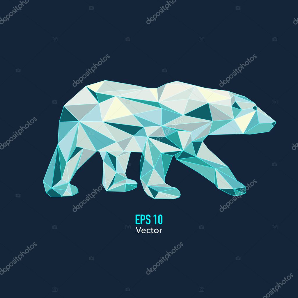 Graphic of polygon polar bear walking, logo design about wildlife