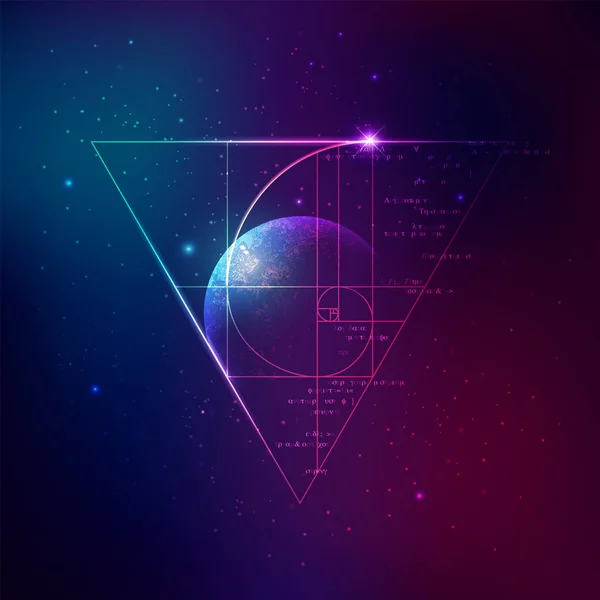 Concepto Astronomía Aplicada Gráfico Proporción Dorada Con Fondo Del Espacio — Vector de stock