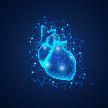Bilimsel tarzda çokgen yapıya sahip gerçekçi kalp grafiği, bilim teknolojisi gelişimi kavramı 