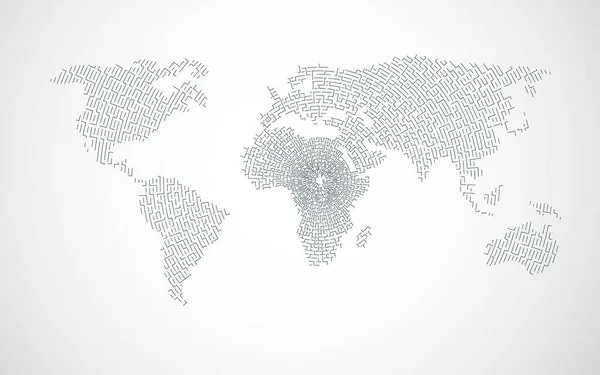 Vettore Mappa Del Mondo Combinato Con Modello Labirinto Concetto Tecnologia — Vettoriale Stock