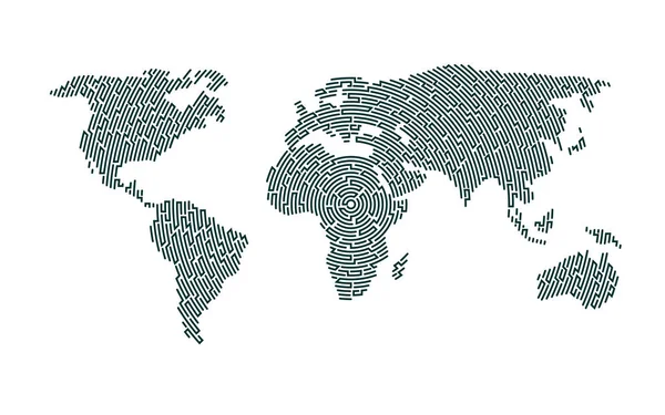 Vettore Mappa Del Mondo Combinato Con Modello Labirinto Concetto Tecnologia — Vettoriale Stock