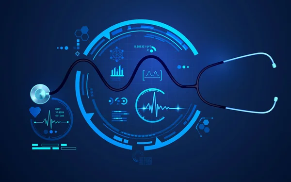 Conceito Tecnologia Cuidados Saúde Gráfico Estetoscópio Realista Como Curva Gráfica —  Vetores de Stock