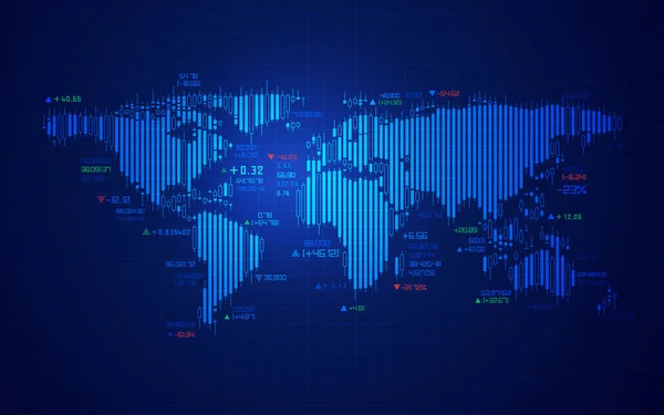 证券交易概念 世界地图图解 附有烛台符号 — 图库矢量图片