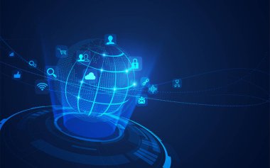 İletişim teknolojisi ya da küresel ağ kavramı, dijital teknoloji simgeleriyle gelecekteki dünya