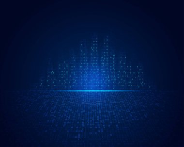 Şehirdeki teknoloji kavramı ya da akıllı şehir, binaların şekli ikili kodlarla birleştirilmiş.