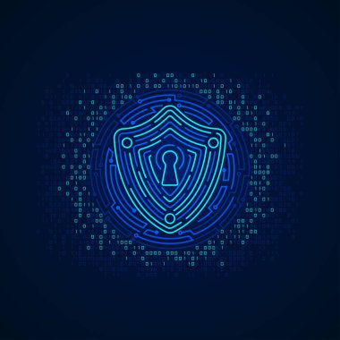 Siber güvenlik kavramı, kalkan şekli ve elektronik şablon birleşimi