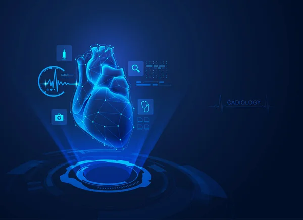 Conceito Tecnologia Cardiologia Coração Realista Com Holograma Cuidados Médicos — Vetor de Stock
