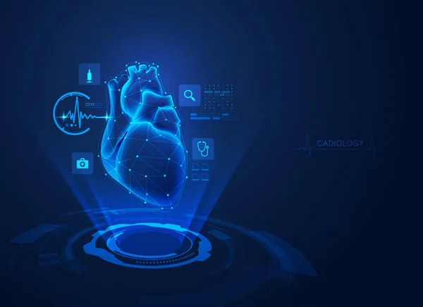 Kardiyoloji teknolojisi kavramı, tıbbi sağlık hologramı olan gerçekçi kalp.