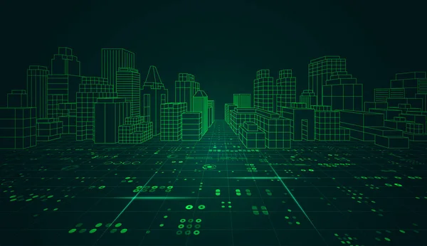 Konzept Der Technologiestadt Oder Smart City Digitale Gebäude Futuristischen Stil — Stockvektor