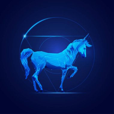 Işık efektli düşük polimerli tek boynuzlu atın grafiği