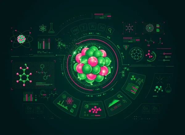 Concetti Ricerca Chimica Grafica Della Struttura Atomica Con Interfaccia Chimica — Vettoriale Stock