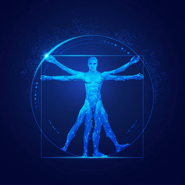 Grafik Vitruvian Man Futuristisk Stil — Stock vektor