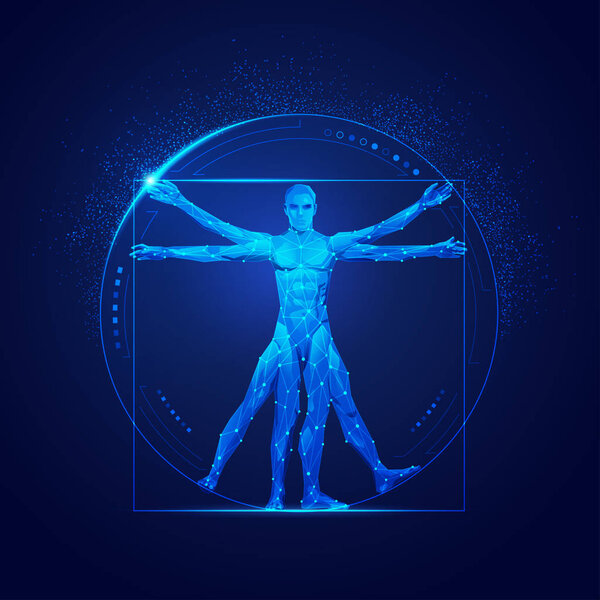 graphic of Vitruvian man in futuristic style