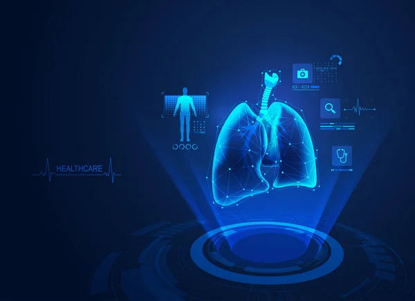 Concepto Tecnología Atención Médica Gráfico Los Pulmones Con Datos Análisis — Vector de stock