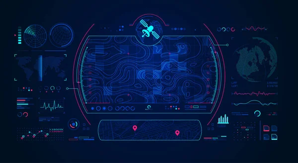 Vista Del Terreno Desde Satélite Con Interfaz Radar Digital Concepto — Archivo Imágenes Vectoriales