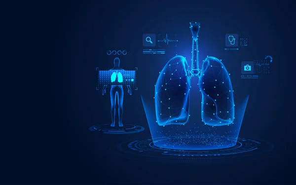 Concepto Tecnología Atención Médica Gráfico Los Pulmones Con Datos Análisis — Vector de stock