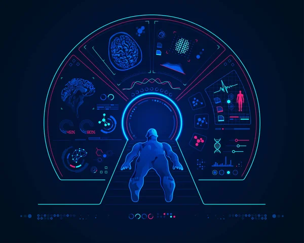 Concept Technologie Médicale Scanner Irm Avec Interface Numérique Analyse Cerveau — Image vectorielle