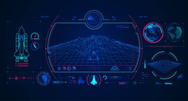 Dijital teknoloji elementi ile uzay gemisi arayüzü grafiği
