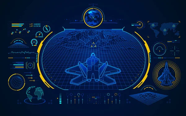 Havacılık teknolojisi gelişimi konsepti, dijital radar arayüzlü askeri uçak